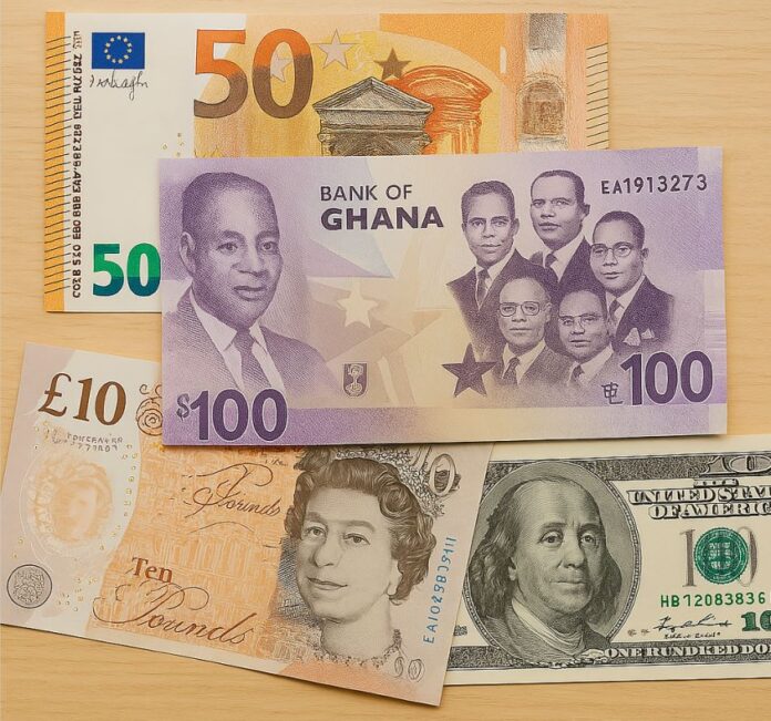 Euro, Ghana Cedi, US Dollars, Pound Sterling